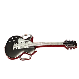 Black and Silver Enamel Guitar Belt Buckle